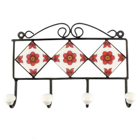 Red Ceramic Tiny Flower Tile Hook